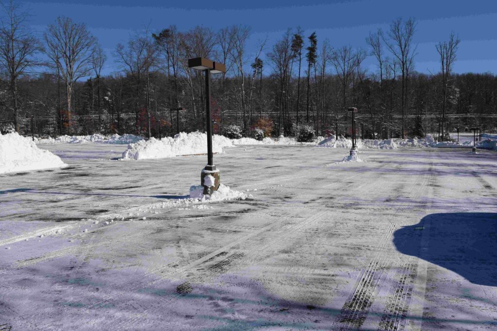 Snow-covered community driveway
